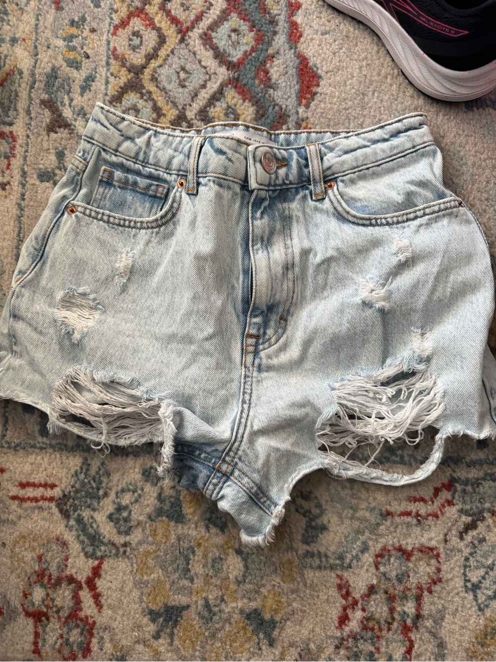 Zara Light Blue Distressed Denim Shorts
